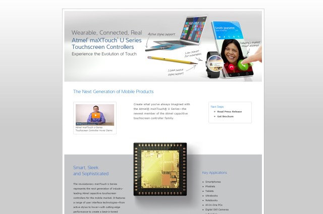 screen capture of atmel maxtouch u landing web pag